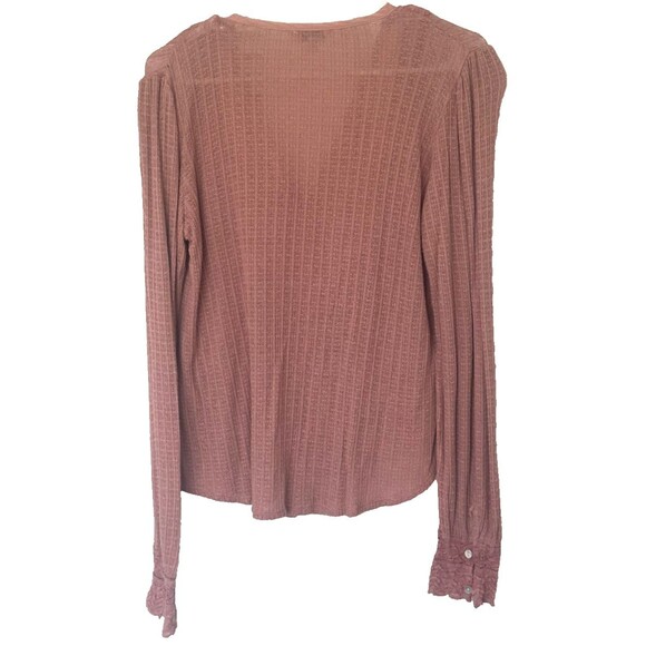 Lucky Brand Blouse Size M Pink Henley V-Neck Pleated Lace Romantic Boho Peasant - Picture 3 of 12